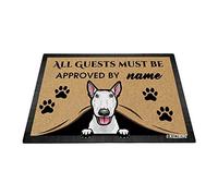 BAGEYOU Personalized Dog's Name Peeking Dog Bull Terrier Doormat All Guest Must Be Approved Puppy Rugs for Home Decor 23.6 x 15.7 Inch