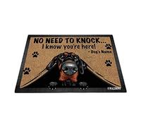 BAGEYOU Personalized Doormat Peeking Dog Doberman Pinscher No Need to Knock I Konw You're Here Floor Mat 27.5 x 17.7 Inch