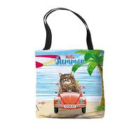 BAGEYOU Personalized Maine Coon Cat Drive a Car Tote Bag Hello Summer Beach Sea Aesthetic Shoulder Bag for School Work