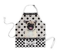 BAGEYOU Personalized Polka Dots and Plaid Checkered Apron with Funny Dog Puppy Pug Hound Chef Kitchen Cooking Arpon for Men Women