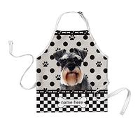 BAGEYOU Personalized Polka Dots and Plaid Checkered Apron with Funny Dog Schnauzer Chef Kitchen Cooking Arpon for Men Women