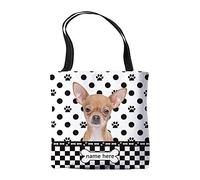 BAGEYOU Personalized Polka Dots Canvas Tote Bags with My Beloved Dog Chihuahua Dog Pet Shoulder Bag Double Sided Printing Gift