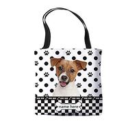 BAGEYOU Personalized Polka Dots Canvas Tote Bags with My Beloved Dog Happy Jack Russell Terrier Puppy Pet Shoulder Bag Double Sided Printing Gift