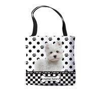 BAGEYOU Personalized Polka Dots Canvas Tote Bags with My Beloved Dog Maltese Pet Shoulder Bag Double Sided Printing Gift