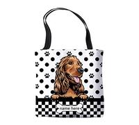 BAGEYOU Personalized Polka Dots Canvas Tote Bags with My Love Dog Cocker Spaniel Peeking Pet Shoulder Bag Double Sided Printing Gift