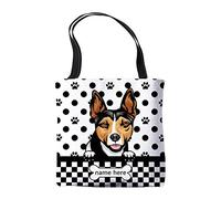 BAGEYOU Personalized Polka Dots Canvas Tote Bags with My Love Dog Rat Terrier Peeking Pet Shoulder Bag Double Sided Printing Gift