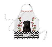 BAGEYOU Personalized Red Flowers Dog Black Pug Apron with Black And White Stripe