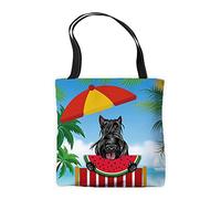 BAGEYOU Summer Watermelon Canvas Tote Bags Peeking Dog Scottish Terrier Funny Puppy Palm Tree Handbags
