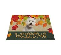 BAGEYOU Welcome Fall with My Favorite Dog West Highland White Terrier Westie Outdoor Doormat Maple Leaf Harvest Season Rustic Decor Porch Rugs Floor Mat 27.5" x 17.7"