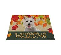 BAGEYOU Welcome Fall with My Favorite Dog Westie Outdoor Doormat Maple Leaf Harvest Season Rustic Decor Porch Rugs Floor Mat 23.6" X 15.7"