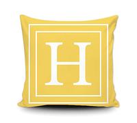 BAGEYOU Yellow Pillow Cover with White Letter Monogram H and Stripes English Alphabet Initial Decorative Square Throw Cushion Case for Bed Sofa Couch 16 x 16 Inch Pillowcase, Double Sided Print