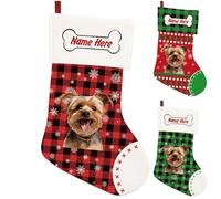 BAGEYOU Yorkshire Terrier Dog Christmas Stocking with Red Black Green Buffalo Plaid Custom Xmas Hanging Stockings for Home Party Decor 14.4"