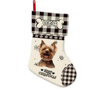 BAGEYOU Yorkshire Terrier Dog with Black Plaid Christmas Stocking Merry Christmas Snowflake Custom Hanging Stockings for Home Party Decor 14.4"