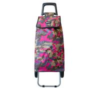Baggage World Collapsible Trolley Cart with Wheels - Folding Shopping Trolley with Storage Bag - Green Camo - 54L