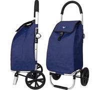 Baggage World Eagle London Shopping Trolley, Folding Trolley on Wheels with Durable Bag and Foldable Design Handle, Max Capacity 25kg, 35L, Push Pull Cart Bag (Navy Blue), 98cm x 48cm x 36cm