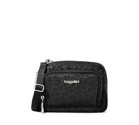 Baggallini Triple Zip with Front Wallet/Trifecta RFID Wallet Crossbody, Black Cheetah Emboss, One Size, Trifecta Rfid Wallet Crossbody