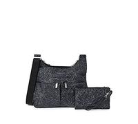 Baggallini Women's Cross Over Crossbody 11x8.5 Medium Travel Bag Lightweight Water-Resistant Nylon Organized Handbag Purse Convertible Body, Midnight Blossom Print, One Size