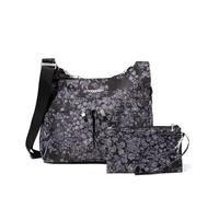 Baggallini Women's Cross Over Crossbody 11x8.5 Medium Travel Bag Lightweight Water-Resistant Nylon Organized Handbag Purse, Black Hydrangea, One Size