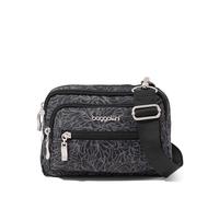 Baggallini Women's Triple Zip Bagg Crossbody Bag, Midnight Blossom Print, Wide Strap