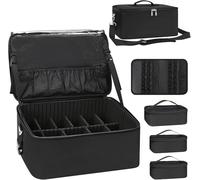 Baggily Makeup Bag Large Travel Makeup Case, Portable Vanity Case with Adjustable Compartment, Professional Makeup Organizer Box Brush Holder with 3 Clear Set Bags & Lipstick Plate for Makeup Artists