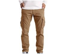 Baggy Cargo Trousers for Men Cotton Blend Jogging Pants Lightweight Combat Military Tactical Work Trousers with Multiple Pockets Casual Sports Tracksuit Bottoms Lightweight Outdoor Work Pants Khaki