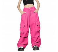 Baggy Cargo Trousers Kids Girls Elastic Waist Casual Smart Parachute Trousers Y2k Multi Pockets Hip Hop Dance Streetwear Breathable Quick Dry Cotton Trouser Holiday Joggers Bottom Pants 9-10 Years