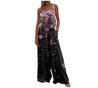 Baggy Dungarees for Women UK Sale Stretchy Wide Leg Ladies Dungarees Floral Graphic Dragonfly Print Jumpsuit Suspender Ethnic Loose Fit Overalls Summer Beach Boho Jumpsuits & Playsuits with Pockets