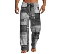 Baggy Hippy Trousers Mens Funny Patterned Hippie Pants Cotton Linen Printed Casual Bottoms Patchwork Pants Bohemian Festival Light Breathable Quick-Dry Hiking Loungepants Hawaiian Holiday Trouser
