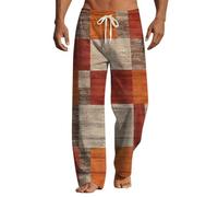 Baggy Hippy Trousers Mens Funny Patterned Hippie Pants Cotton Linen Printed Casual Bottoms Patchwork Pants Bohemian Festival Light Breathable Hiking Loungepants Quick-Dry Hawaiian Holiday Trouser