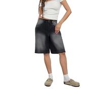 Baggy Jean Shorts Jorts Y2k Hip Hop Shorts Skater Jeans Shorts Women Low Waist Straight Wide Leg Knee Length Denim Shorts with Pockets 90s Vintage Style(Gray,M)
