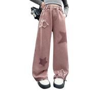 Baggy Jeans Elasticated Waist Kids Girls AA2K School Denim Wide Leg Pants for Teenage Girls Loose Fit Stretchy Casual Athletic Vacation Streetwear Trouser Age 4-15 Years (B-Brick Red, 10-11 Years)