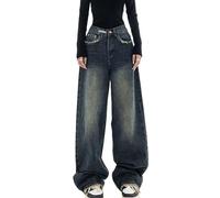 Baggy Jeans for Women Y2K High Street Boyfriend Pants Vintage Low Rise Jeans Aesthetic Clothing Teen Girls Streetwear Hiphop (Color : Blue, Size : M)