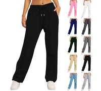 Baggy Joggers for Women Straight Wide Leg Drawstring Elastic Waist Sweatpants UK Ladies Plain Loose Tracksuit Bottoms Winter Cozy Fleece Joggers Sweat Pants Trousers Black L