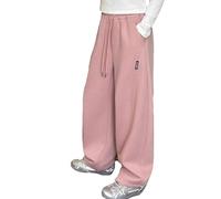 Baggy Joggers Teen Girls Oversized Wide Leg Loose Sweatpants Elastic High Waist Drawstring Sweat Pants Jogging Tracksuit Bottoms Kids Big Girl School Trousers Preppy Clothes 13-14 Years Pink
