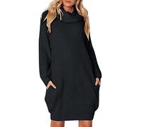 Baggy Jumper Dress V Neck Sweater Dress Gifts for Girls Back to School Season Women Sweater Dress Turtleneck Long Sleeves Pullover Knitted Sweater Loose Dress Sale Promotion