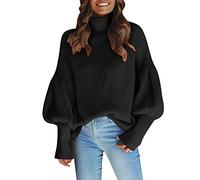 Baggy Jumpers Ladies Womens Knitted Jumper Womens Turtleneck Long Batwing Sleeve Asymmetric Casual Pullover Sweater Knit Tops Turtleneck Sweater for Women Ladies Jumper Black S