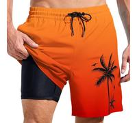 Baggy Men's Swimming Shorts - Sports Shorts Elastic Waist Double Layer Palm Tree Print Quick Dry Comfortable with Adjustable Drawstring Fashion Gradient Colours Summer Beach Holiday Pants