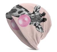 Baggy Slouchy Beanie Chemo Hat Cancer Headwear Knitted Hats Scarf Nightcap for Women Men, Cute Giraffe is Blowing Bubbles, One Size