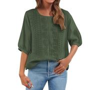Baggy T Shirts for Women UK Summer Retro 3/4 Sleeve Tunic Top Loose Baggy T-Shirts Plus Size Lightweight Linen Flowy Boho Tee Blouse My Orders Green
