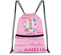 BAGHONEY Custom Ballerina Drawstring Bags, Personalised Waterproof Swimming Bag Large Sport Gym Sack Backpack with Zipper for Ballet Dance Beach Travel Holiday Yoga Pink Blue