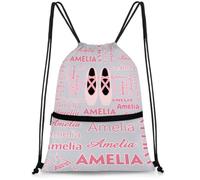 BAGHONEY Custom Ballerina Drawstring Bags, Personalised Waterproof Swimming Bag Large Sport Gym Sack Backpack with Zipper for Ballet Dance Beach Travel Holiday Yoga Grey Pink