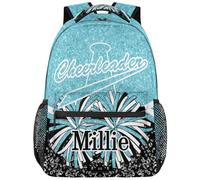 BAGHONEY Personalised Cheer Backpack Lightweight Casual Daypack for Cheerleading Dance Gymnastics Players Team Travel Training Gym Azure Glitter Cheerleader Gifts for Women