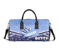 BAGHONEY Personalised Cheer Duffle Bag with Name Light Blue Cheerleader Lightweight Training Gym Bags for Sport Dance Travel Carry On Weekend Bag for Women Men Gifts