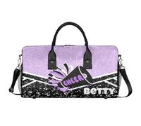BAGHONEY Personalised Cheer Duffle Bag with Name Light Purple Black Cheerleader Lightweight Training Gym Bags for Sport Dance Travel Carry On Weekend Bag for Women Men Gifts