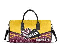 BAGHONEY Personalised Cheer Duffle Bag with Name Maroon Yellow Cheerleader Lightweight Training Gym Bags for Sport Dance Travel Carry On Weekend Bag for Women Men Gifts