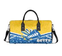 BAGHONEY Personalised Cheer Duffle Bag with Name Navy Yellow Cheerleader Lightweight Training Gym Bags for Sport Dance Travel Carry On Weekend Bag for Women Men Gifts