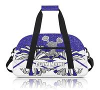 BAGHONEY Personalised Duffle Bag for Cheer Team Cheerleaders Cheerleading Travel Overnight Weekender Bag Glitter Navy White Sports Dance Gym Training Carry on Bags