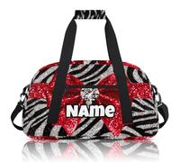 BAGHONEY Personalised Zebra Leopard Print Dance Bag, Custom Silver Glitter Bow Gymnastics Swimming Duffle Bag for Ballerina Aesthetic Sport Gym Overnight Weekend Bag