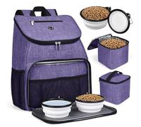 BAGLHER 丨Dog Travel Bag, Airline Approved Pet Supplies Backpack, Dog Travel Backpack Accessories Set with 2 Silicone Collapsible Bowls and 2 Food Baskets. Purple