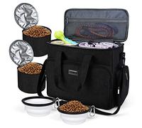 BAGLHER Dog Travel Bag, Airline Approved Pet Tote Organizer with Multi-Function Pockets, 2 X Food Storage Containers and 2 X Collapsible Bowls, Perfect Weekend Pet Travel Set for Dog, Cat Black